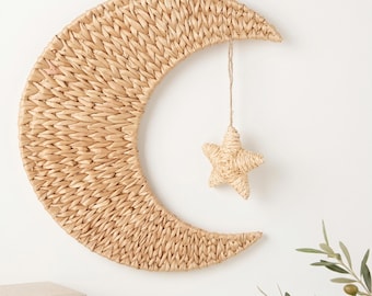Handmade Woven Moon Wall Decor, Nursery Wall Art, Statement Wall Decor, Boho Baby Girl Nursery