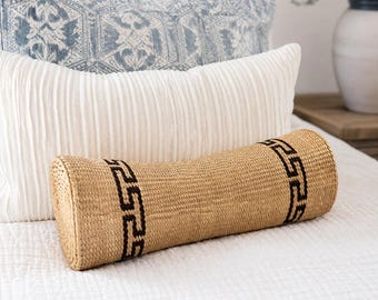 Handmade buckwheat Pillow with Black Pattern – Natural Grass Neck and Back Support Pillow, Eco-Friendly