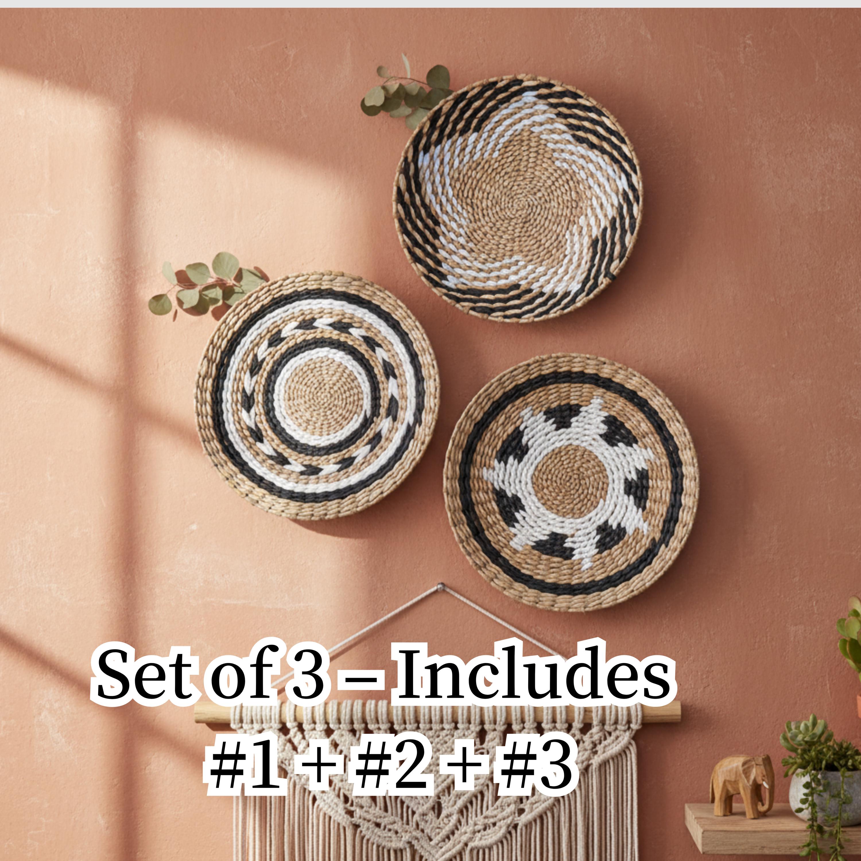 Woven Wall Hanging Basket Set | Black and White Boho Wall Art, Handmade ...