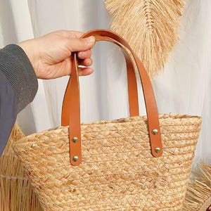 Handwoven Straw Tote Bag: Leather Handles, Lightweight Summer Style image 1