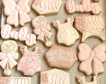 Baby shower decorated sugar cookies, baby girl cookies, baby shower girl cookies, baby sugar cookies, custom cookies, baby shower favors