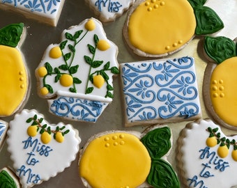 Wedding cookies, lemonbridal shower cookies, bridal party cookies, bridal decorated cookies, wedding decorated cookies, lemon bridal cookies