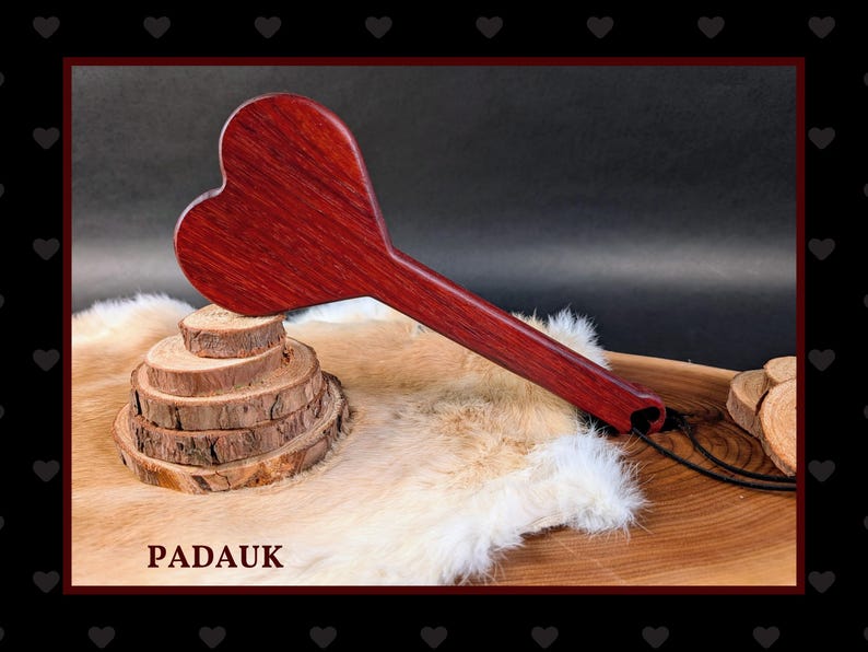 BDSM Heart-Shaped Impact Play Spanking Paddle, Unique Handmade Adult Kink Fetish Mature Impact Toy, Discipline Punishment Paddle, OTK Paddle Padauk