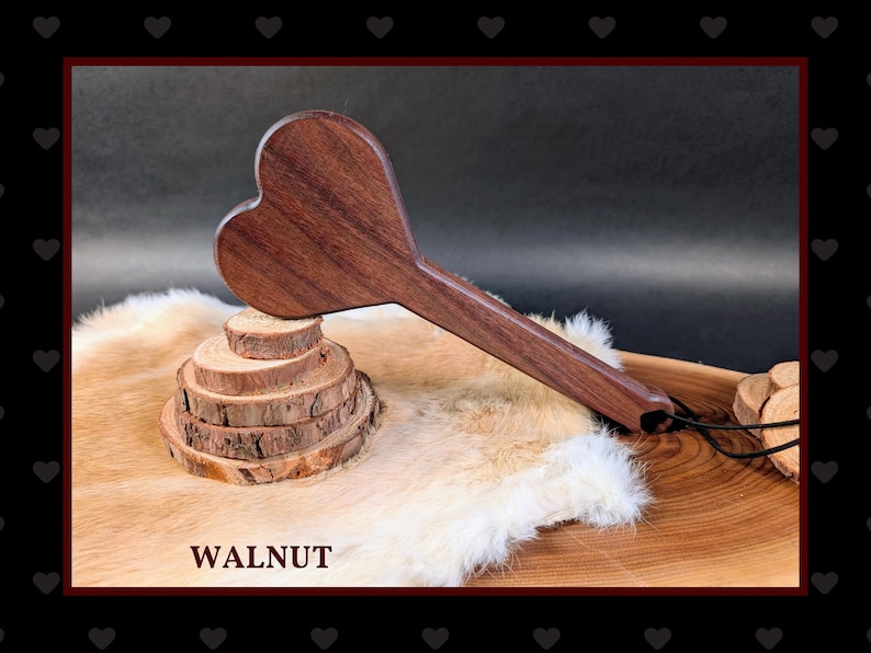 BDSM Heart-Shaped Impact Play Spanking Paddle, Unique Handmade Adult Kink Fetish Mature Impact Toy, Discipline Punishment Paddle, OTK Paddle Walnut