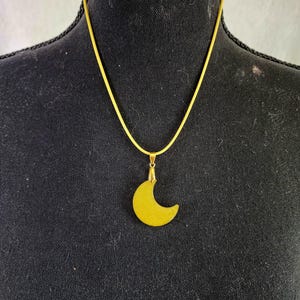 Resin Moon Shape Pendant Necklace with 20&quot; Colored Cord. Moon Shaped Jewelry. Unique Statement Gift. Yellow Moon Resin Necklace