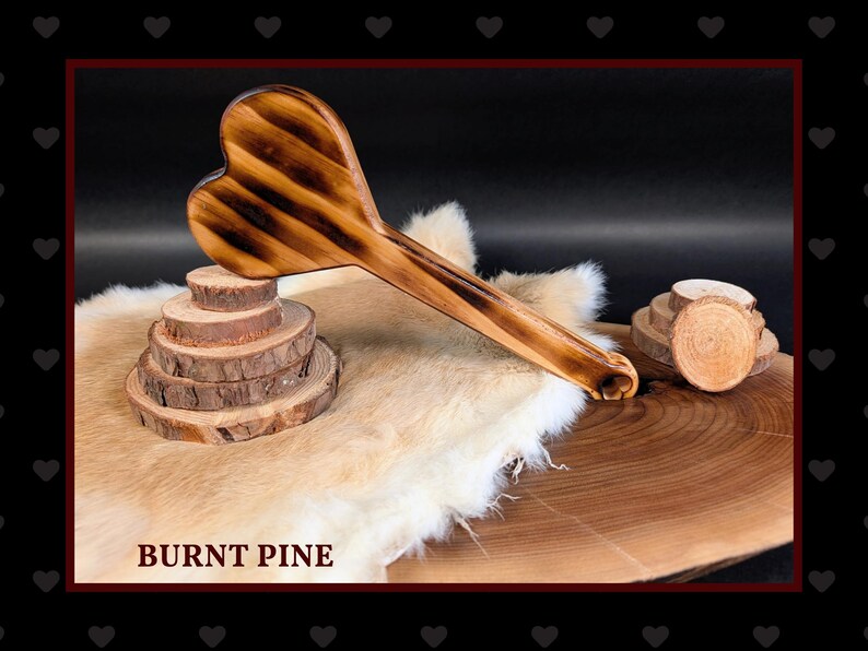 BDSM Heart-Shaped Impact Play Spanking Paddle, Unique Handmade Adult Kink Fetish Mature Impact Toy, Discipline Punishment Paddle, OTK Paddle Burnt Pine