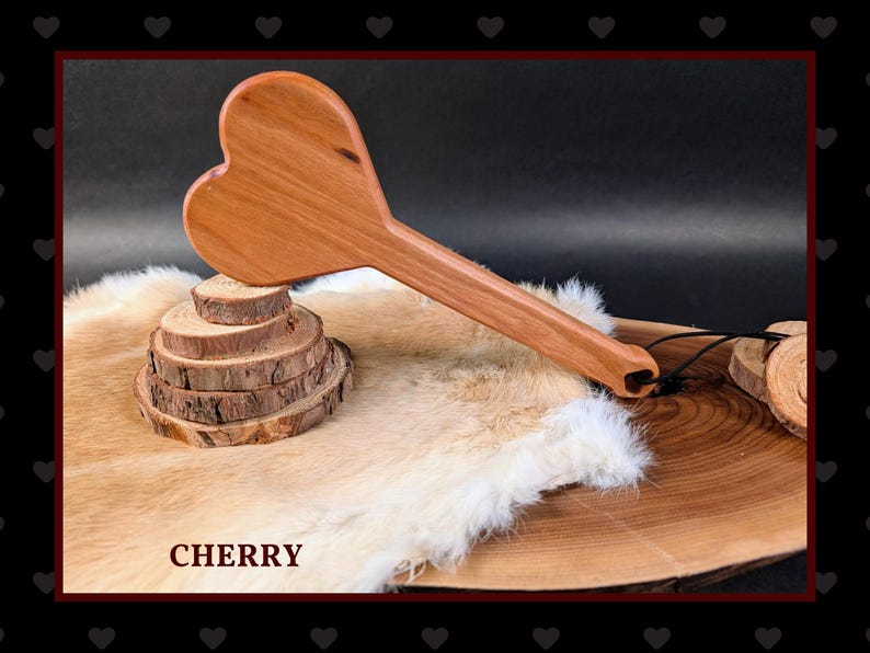 BDSM Heart-Shaped Impact Play Spanking Paddle, Unique Handmade Adult Kink Fetish Mature Impact Toy, Discipline Punishment Paddle, OTK Paddle Cherry