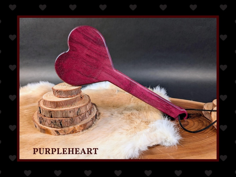 BDSM Heart-Shaped Impact Play Spanking Paddle, Unique Handmade Adult Kink Fetish Mature Impact Toy, Discipline Punishment Paddle, OTK Paddle Purpleheart