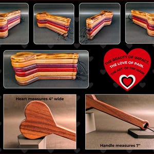 BDSM Heart-Shaped Impact Play Spanking Paddle, Unique Handmade Adult Kink Fetish Mature Impact Toy, Discipline Punishment Paddle, OTK Paddle image 15