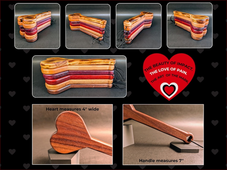 BDSM Heart-Shaped Impact Play Spanking Paddle, Unique Handmade Adult Kink Fetish Mature Impact Toy, Discipline Punishment Paddle, OTK Paddle image 15