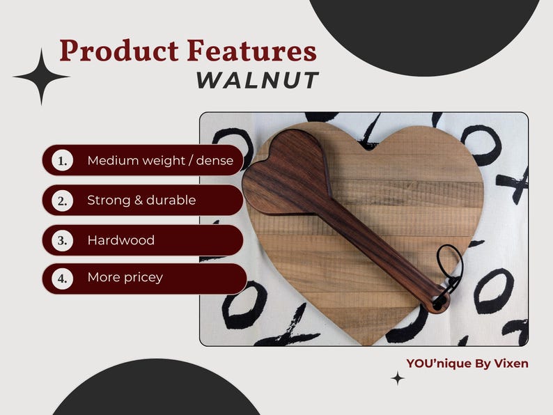BDSM Heart-Shaped Impact Play Spanking Paddle, Unique Handmade Adult Kink Fetish Mature Impact Toy, Discipline Punishment Paddle, OTK Paddle image 14