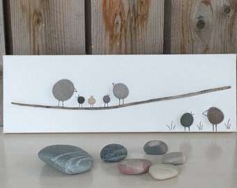 Pebble Bird Art Canvas (4x12) • Lake Michigan Beach Stone
