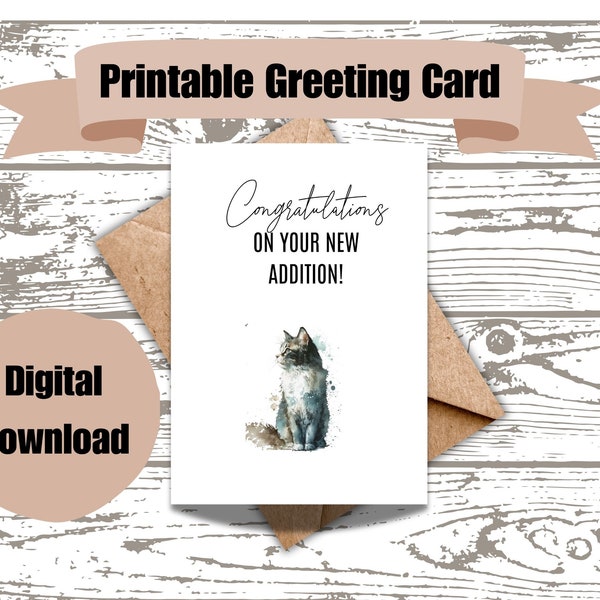 Congratulations on New Cat Card watercolor style New Kitten Card A4 size domestic longhair New Pet Parent Card New FurBaby New Addition card