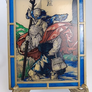 Stained glass windows of Saint Christopher after Albrecht Dürer, leaded glass, window decoration, handcrafted gift, wall art, Tiffany style picture, stained glass