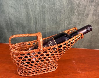 Cesta de vino vintage con soporte para botellas de ratán | Cesta tejida con asa | Cesta para pan y baguettes | Decoración de cocina rústica | Cesta para toallas estilo bohemio