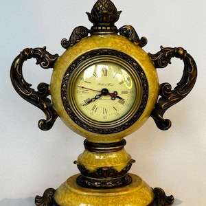 Elegant table clock with ceramic body Yellow clock Victorian style clock for study Table clock Hollywood Regency Luxurious table clock