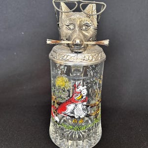 Original beer mug with Mr. Fox tin lid fox head Bavarian glass mug barware Oktoberfest 500ml beer mug with funny lettering