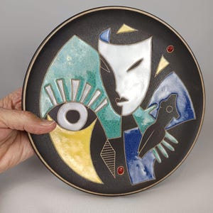 Mid Century Wandteller Keramik 50er Jahre Abstrakt Wanddeko von Ruscha Keramik West German Art Pottery 50er Jahre Moderne Wandplatte MCM