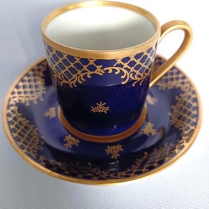 24 K Gold verzierte Espressotasse aus echtem Kobalt Sammeltasse | Vintage Mokkatasse | Kobaltblaue Porzellantasse | Victorian Porzellantasse