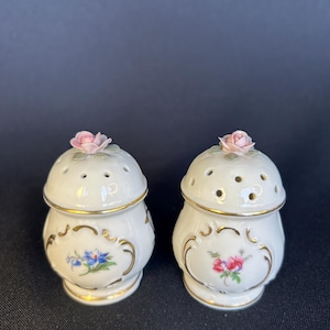 Granny Chic Porcelain Salt and Pepper Shakers Decorative Salt and Pepper Shakers with Floral Design Romantic Vtg Decor Ideas