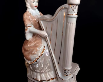 Original porcelain figurine harp player musical figure porcelain decoration Victorian style table decoration Rococo table decoration music room