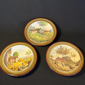Three brown wall plates from the brand Porzellan Schramberg Porcelain plate wall decoration Thanksgiving country house style decoration Vintage Cotton Chic