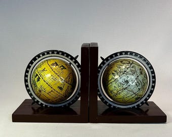 Original wooden bookends for globetrotters gift globe wooden bookend globe work table vintage bookend decoration wood library