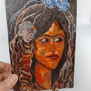 Expressives Öl-Porträt einer Frau Boho Art Ölbild "Mädchen mit Blumen" Texturierte Kunst Expressionismus Wandbild Original Gemälde Unikat