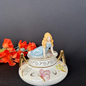Rare porcelain box jewelry box with girl box Victorian design box with porcelain figure Shabby Chic lidded box Vtg