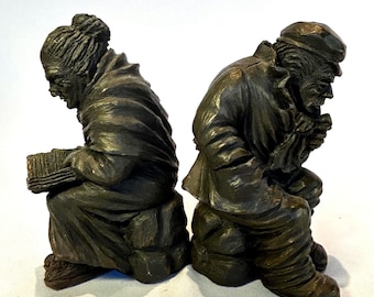 Bookends Old farmers made of plaster Decorative bookshelf Vintage bookend plaster study Rustic figure for the shelf Bookend Cotton chic
