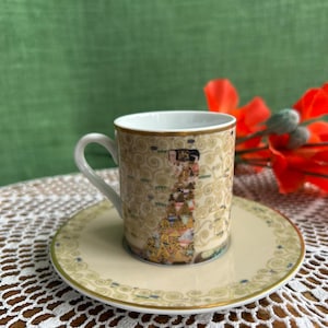 Espresso cup with Gustav Klimt print. Noble mocha cup from Goebel with pictures of Gustav Klimt. Tableware Vtg cup with print Boho Chic.