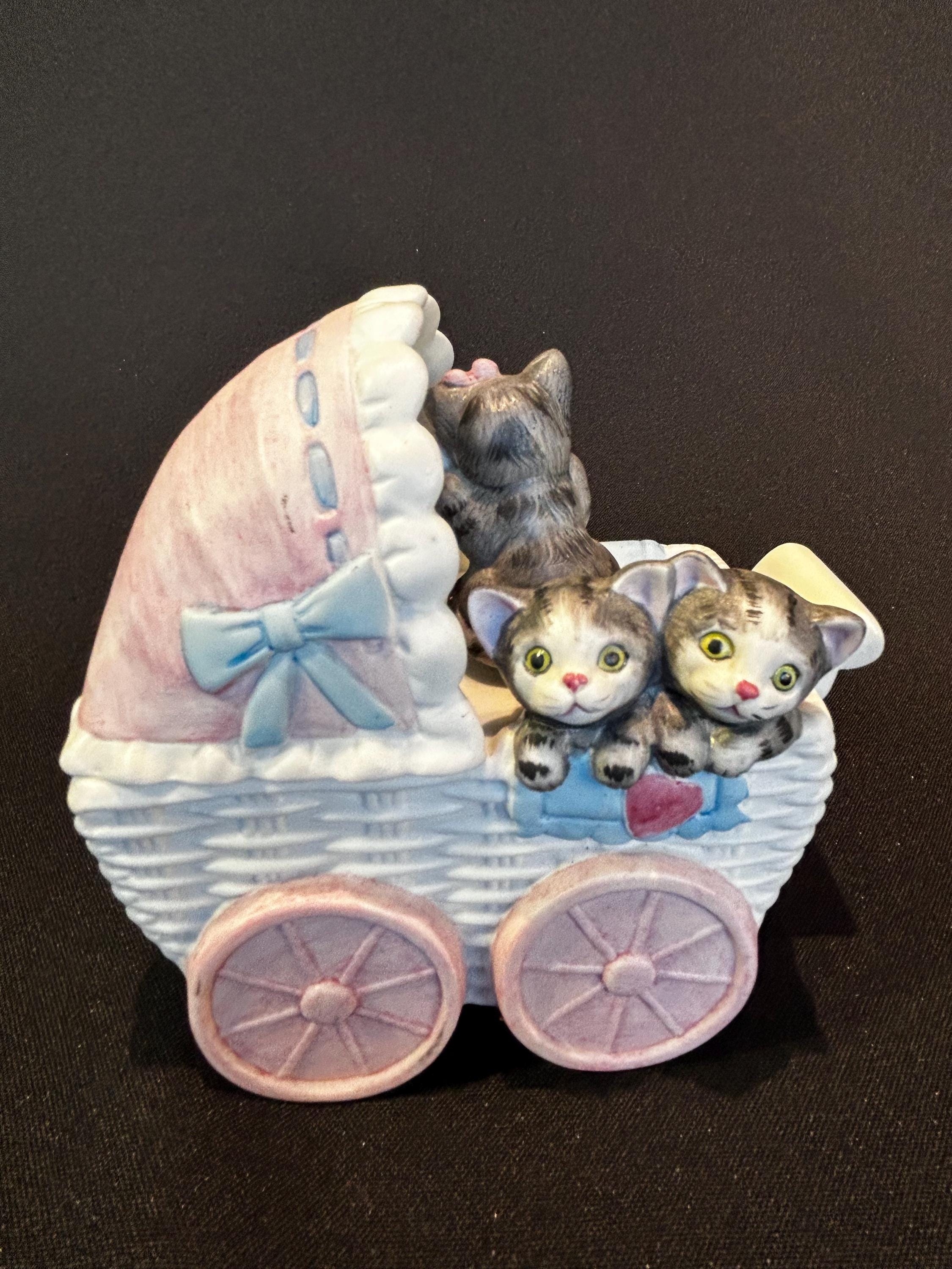 生意気な陶器の子猫のオルゴール、コレクター向けのヴィンテージ猫の 