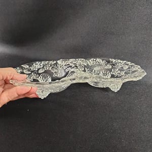 Vintage Glasschale | Romantische Servierschale 2 Fächer | Relief Glas Schüssel Weintrauben Motiv | Retro Tischdeko | Divided Dish Schale