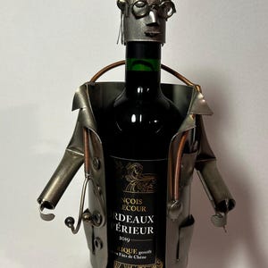 Bottle holder screw man bar decoration wine bottles spirits bottle storage metal art gift for bar owner