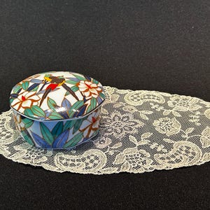 Exotic porcelain box with lid Mid Century Modern box made of porcelain Colorful lidded box Vtg jewelry box porcelain parrot Boho decoration