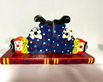 Clown-Buchstützen aus Holz für Kinderzimmer Holz Buchstützen für Clown-Fans und Leseratten Bunte Deko für Bücherregal Geschenk für Kinder