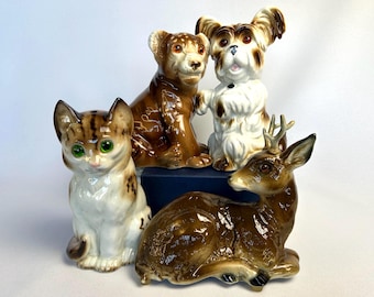 Porcelain lamp in animal shape, decorative incense burner as a table lamp, vintage animal figurine, porcelain cat, porcelain dog, porcelain deer, lion cub figurine