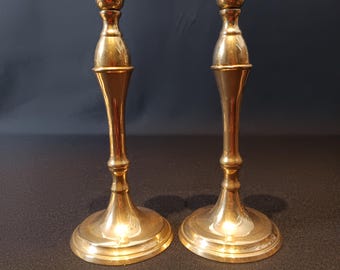Vintage Brass Candlesticks | Classic Tall Candlesticks Made of Solid Brass | Golden Table Decor | Mid-Century Home Decor