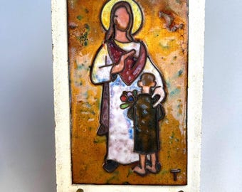 Handcrafted glass picture on wood, Jesus Christ wall decoration for Christmas Eve, Jesus image, home altar, religious wall art, Christian glass art