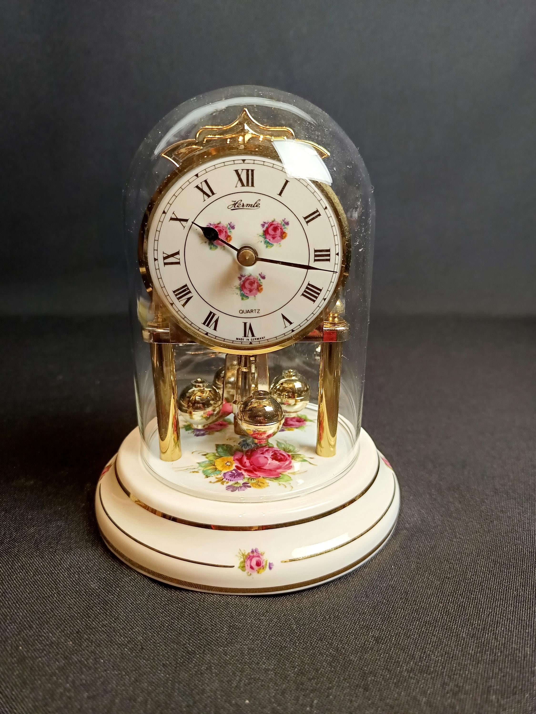 【てぃんくる】てぃんかーべる 20th anniversary clock er Hermle Porcelain Pendulum Clock With Glass Dome and Floral