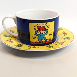 Keith Haring Cappuccino Cup and Saucer, Könitz Porcelain Design No. 4, Pop Art Vintage Coffee Cup, Keith Haring