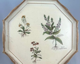 Charming wooden serving tray with botanical illustrations on wooden tray Shabby Chic wooden tray Stylish storage tray