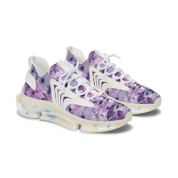 Floral Mesh Sneakers, Purple Pink Athletic Shoes - Etsy Israel display picture 1