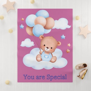 Teddybär Babydecke: rosa Kuschel-Fleece, Kinderzimmer Deko (30x40)