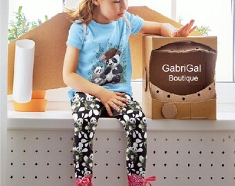 Leggings infantiles con estampado de panda y bambú / Estampado integral