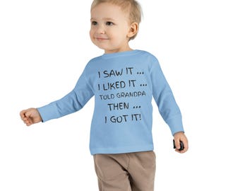 Grandpa Toddler Personalized Long Sleeve Tee, Family Matching Shirt, Kids Gift