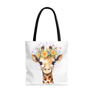 Floral Giraffe Tote Bag (AOP) Animal Giraffe Tote Bag Shoulder Bag Cute Tote Bag Animal Tote Bag Holiday Gift Happy Birthday Gift