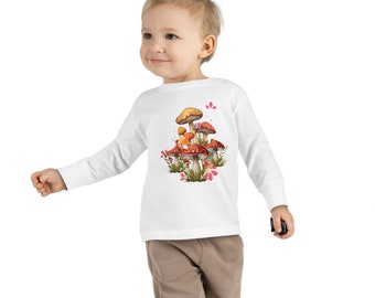Mushroom 2 Kids Tee, Cute Toddler Shirt, Long Sleeve Children&#39;s Clothing, Magical Mushrooms Shirt, Fungi Child Shirt