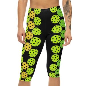 Pickleball Capri Leggings: Women&#39;s Sport Black Athletic Pants