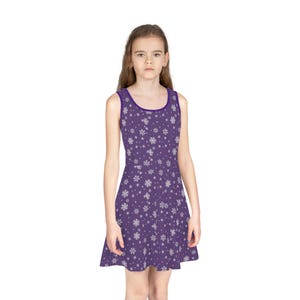 Girls Purple Snowflake Sundress: Sleeveless Kids Party Dress